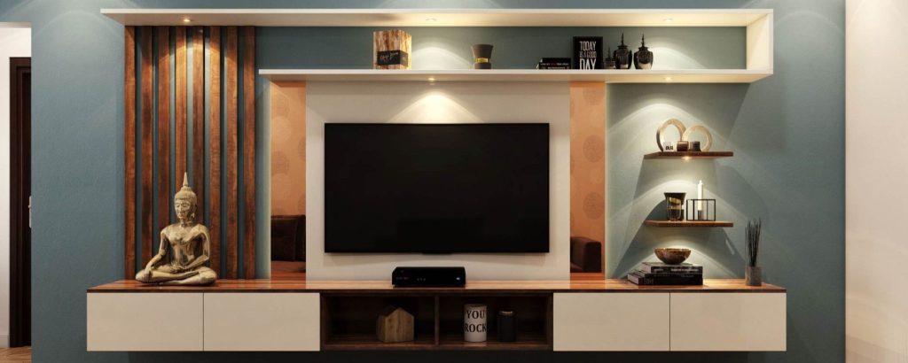 Floating TV storage cabinet in living room