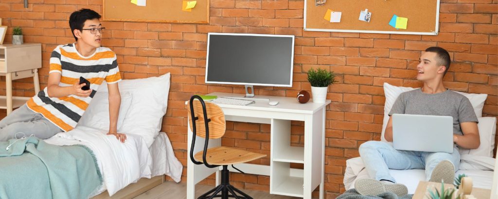 Students in a tiny dorm room in Singapore