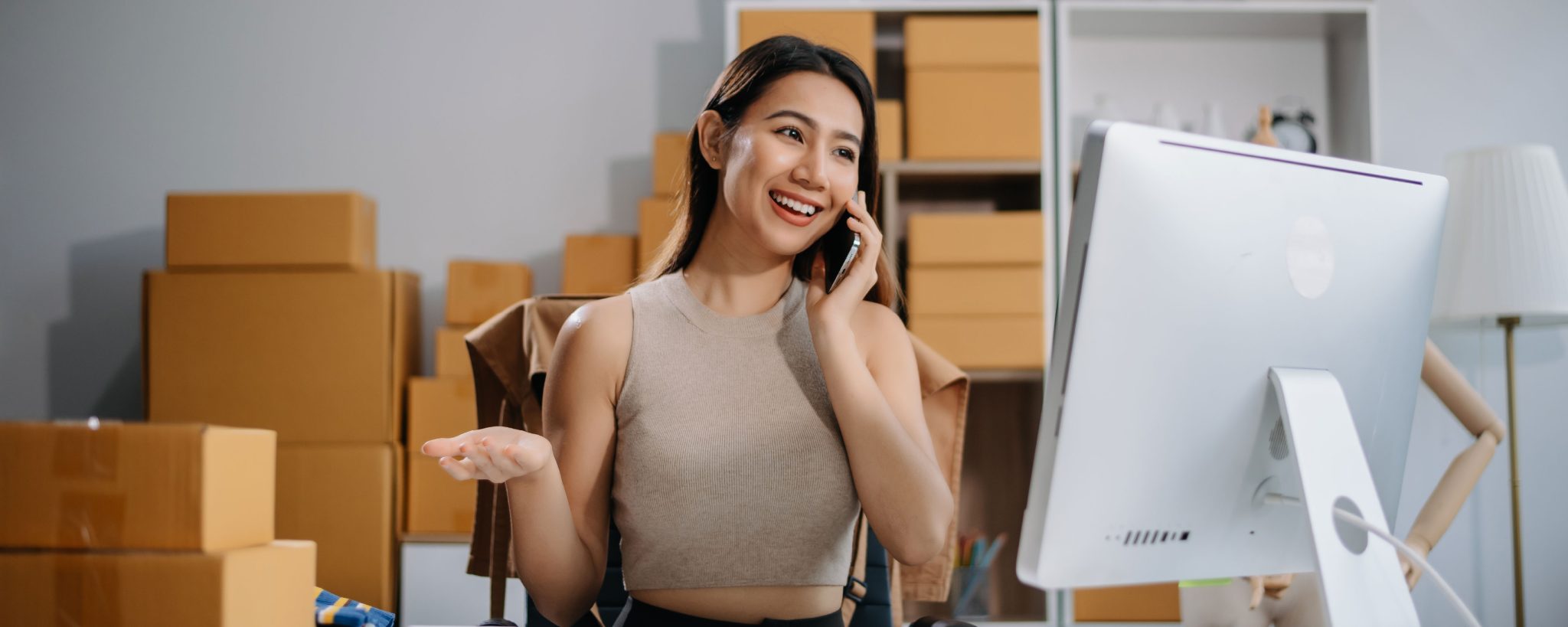 A woman working from home