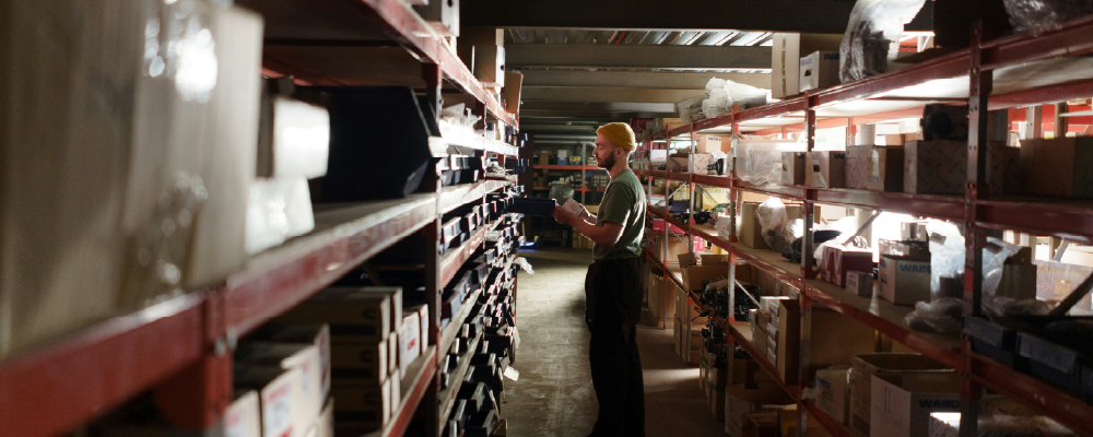 Business storage filled with boxes or stock