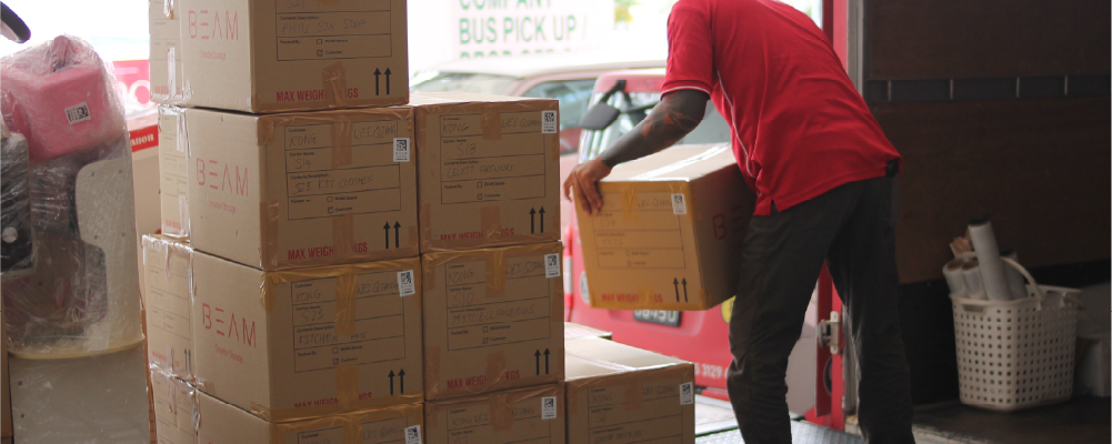 Boxes packed for storage BEAM Space
