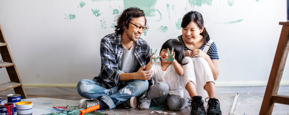 Family during home renovations